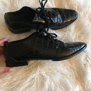 ALEXANDER WANG Black Croc Leather Oxford 37 1/2